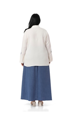 Büyük Beden Nakış Detaylı Bluz Etek İndigo İkili Takım İndigo