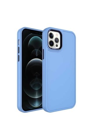 Apple Uyumlu iPhone 13 Pro Max Kılıf Metal Çerçeve Ve Buton Tasarımlı Sert Zore Botox Kapak Mavi