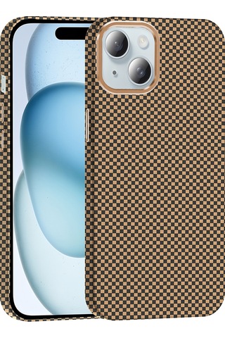 Apple Uyumlu iPhone 15 Kılıf Magsafe Şarj Özellikli Karbon Fiber Görünümlü App Gros Kapak - Desert Desert Titanyum Desert Titanyum