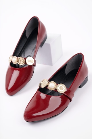 Muggo Poena Broş Detaylı Tek Bantlı Günlük Kadın Babet Bordo