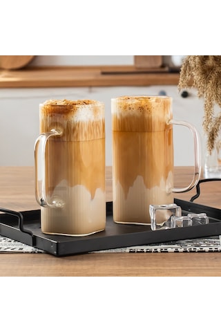 Porsima 2li Borosilikat Latte Bardağı Sunumluk Cam Kupa Seti 380m