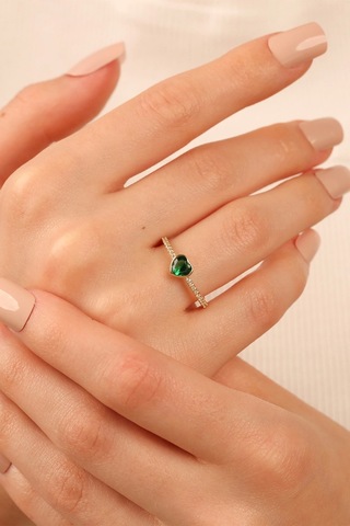 Çgkmücevherat Yeşil Kalp Taşlı Altın Yüzük Klpyzky001 Gold