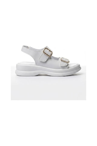 Giamgia Store Kadın Beyaz İki Bantlı Kalın Taban Rahat Günlük Sandalet-2356