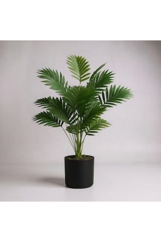 Yapay 90 Cm 20 Yaprak Mini Afrika Palmiyesi Siyah Metal Saksı Yeşil