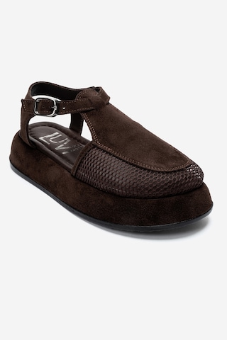 Luvi Shoes Lurelıa Kahverengi Süet Hakiki Deri Fileli Kadın Sandalet