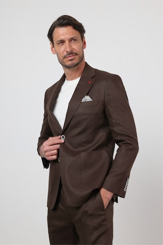 İmza Kahverengi Mono Yaka Keten 6 Drop Slim Fit Yarım Astar %100 Keten Takım Elbise 1001260164