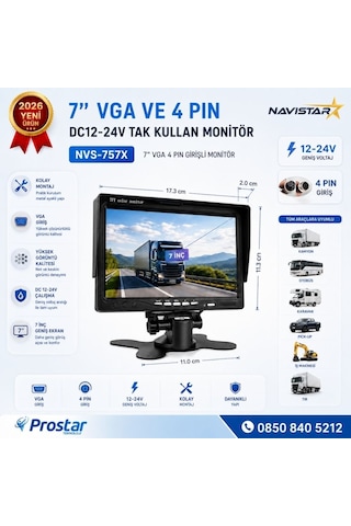 7 İnç Vga Ve 4 Pin Girişli Araç Monitörü Mobil Dvr Uyumlu 12-24v