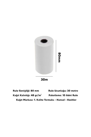 80x30 50 Adisyon Rulosu Adisyon Kağıdı Termal Pos Kağıdı 5 Paket