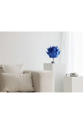 Dekor Yapay Eva Çiçeği Kablosuz Masa Lambası Saks Mavisi-gümüş 9v Pil 75-90 Saat