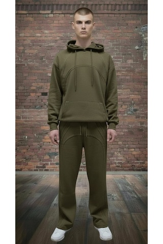 Black Steel Oversize Kalıp Pamuklu Erkek Eşofman Takımı Haki