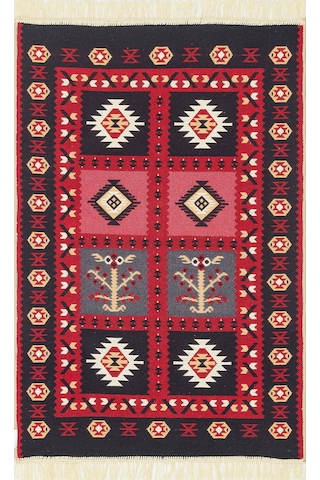 Red Yıkanabilir Çift Taraflı Modern Desenli Dokuma Kilim