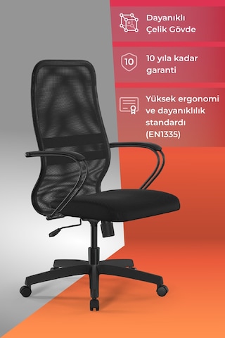 Ergolife Sit 8 Ofis Koltuğu Krom Ayaklı, Tekerlekli, Siyah, Bilgisayar Sandalyesi - 411.58.1.222 Siyah