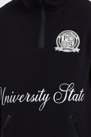 Polostate Erkek Dik Yaka 3 İplik Sweatshirt Siyah
