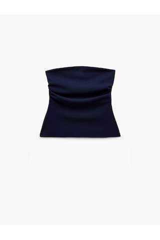 Koton Krep Scuba Kumaş Drape Detaylı Asimetrik Straplez Üst Lacivert 5sak10017ek Lacivert