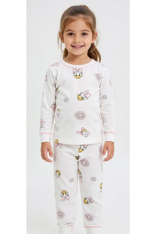 Ördek Desenli Pijama Takımı Beyaz - Pembe
