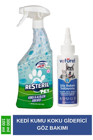 Veturel Kedi Göz Temizleme Solüsyonu Kedi Göz Damlası Kedi Kumu Kokusu Koku Giderici Pet 750ml - Göz Bakımı