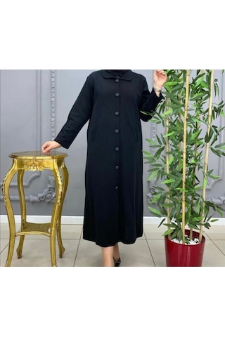 Çelik Örgü Önü Düğmeli Yaka Ve Kolağzı Kürklü Uzun Triko Hırka-kürklü Siyah - Gri