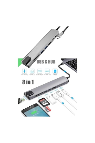 8 In 1 Type C Hub Apple Uyumlu MacBook Pro/air iPhone iPad Çevirici Çoğaltıcı Ethernet Rj45 Sd Tf Usb Type
