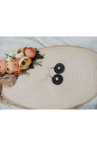 El İşi Örgü Küpe Siyah