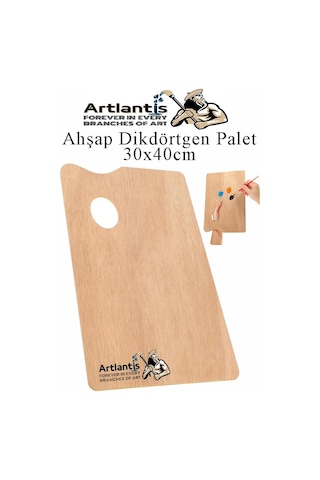 Ahşap Dikdörtgen Palet Naturel 30x40 Cm 1 Adet Büyük Boy Ahşap Boya Paleti Resim Boyama Tepsisi Akrilik Guaj Karıştırıcı