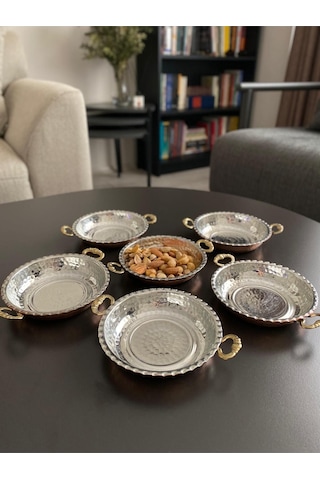 6'lı Kulplu Bakır Çerezlik-kahvaltılık-reçellik-sunumluk Set 12 Cm X 2,3 Cm Bakır
