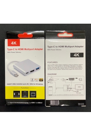 3 İn1 Type-C To HDMI 4K USB 3.0 Çevirici Dönüştürücü Adaptör