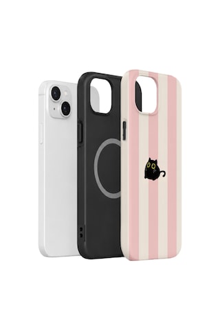 Apple iPhone Uyumlu 13 Vorian Çift Katmanlı Magsafe Kılıf Midnight Cat Stripe