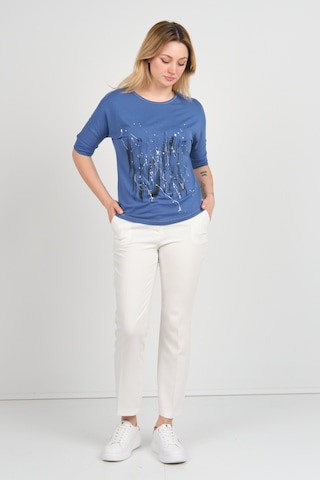 Sistas Kadın Bisiklet Yaka Desenli Yaka Ve Etek Ucu Parlak Şeritli Bluz 24244 Indigo Indigo