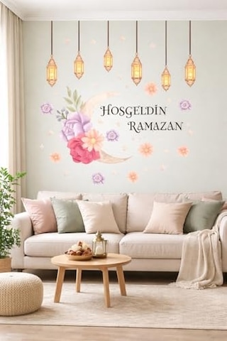Sticker Hoş Geldin Ramazan Dekorlu Ahşap Kapı Süsü, Ramazan Süsleri, Sahur, İftar Genel