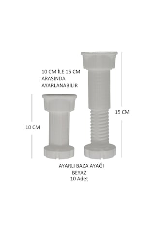 Ayarlanabilir Plastik Baza Ayağı 10-15 Cm, Beyaz, Çok Amaçlı Dolap Ayağı 10 Adet Beyaz