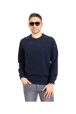 Erkek Klasik Regular Kalıp Pamuklu Selanik Yuvarlak Yaka Sweatshirt 1111-Lacivert-Lacivert