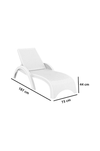 Omnipazar Trk-860 Siesta Fiji Bej Minderli Rattan Desenli Ayarlanabilir Lüks Şezlong Beyaz 2'li Set Beyaz