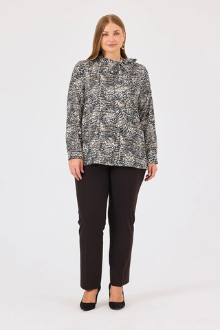 Galaxi Kadın Büyük Beden Yakası Bağlamalı Desenli Gömlek 4026 Siyah Siyah