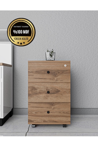 Keson Rafineri Çekmeceli Merkezi Kilit Ofis Dolabı Mdf Ceviz