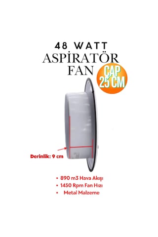 Havalandırma Aspiratörü Kapaklı Vantilatör 250 Mm - Banyo, Wc Ve İşyeri Fanı Metal Gövde 250 Mm Kapaklı Havalandırma Aspiratörü 25 Cm Fan Aspratör Beyaz