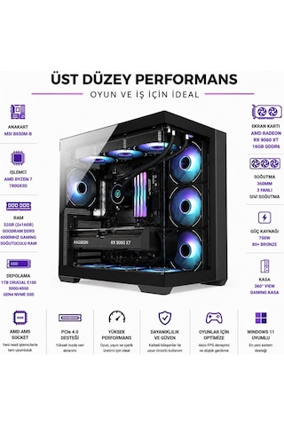 Apphirex PRESTİGE X97 R7-7800X3D 32 GB 1 TB M.2 SSD 16 GB RX9060XT W11P Masaüstü Oyuncu Bilgisayarı