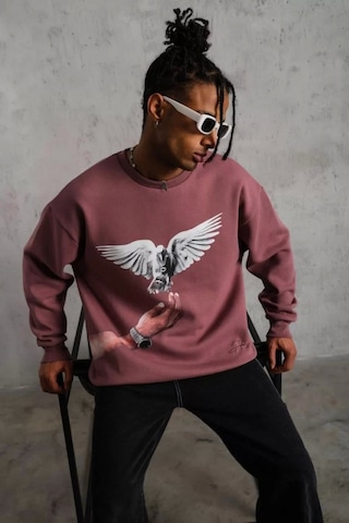 Erkek Güvercin Baskılı Sweatshirt - Gül Kurusu Gülkurusu