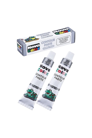 Gümüş Gri Kontür Boyası 25 ML 2 Adet Cam Vitray Boyası Kontur Silver Vitray Çalışması Gri