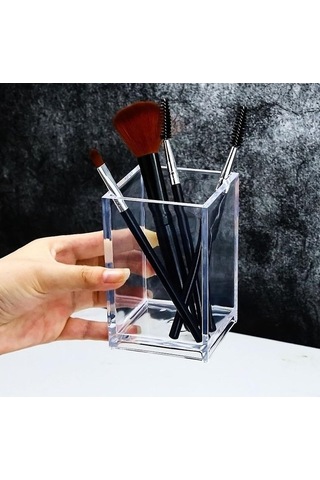 Fortunelane Şeffaf Akrilik Makyaj Fırçası Tutucu, Masaüstü Kalem Saklama Kutusu Konteyner
