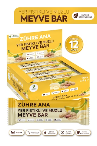 Yer Fıstıklı Ve Muzlu Meyve Bar, Şeker İlavesiz 35 Gr X 12 Adet