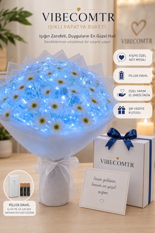 Led Işıklı Papatya Buketi Özel Mesajlı, Romantik Hediye, Işıklı Dekoratif Çiçek -