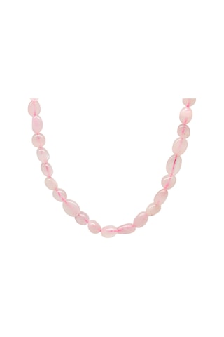Silver Renk Metal Zincirli Amorf Pembe Kuvars Doğaltaş Erkek Kolye Gümüş