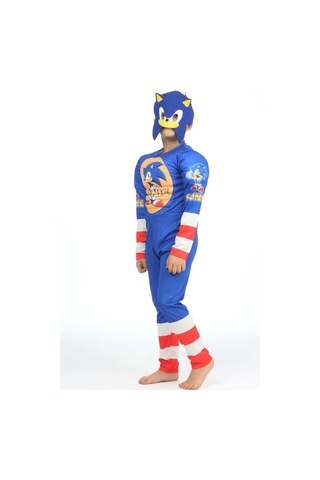 Lolliboomkids Yeni Sezon Sevilen Kahraman Karakter Yaramaz Kirpi Sonic Hedgehog Kaslı Kostüm - Elyaf Dolgulu Mavi