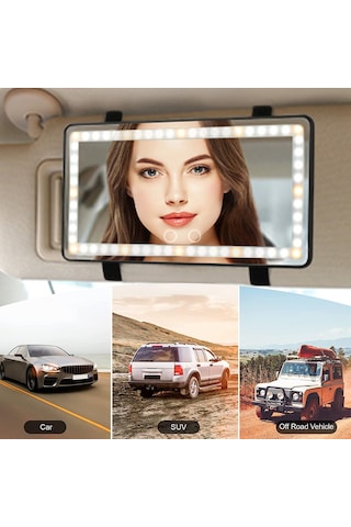 Araba Siperliği Makyaj Aynası 3 Işık Modlu Şarj Edilebilir