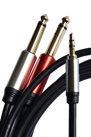 3.5 Mm Stereo To 2x 6.35 Mm Çivi Jak Profesyonel Amfi Mikser Telefon Ses Kablosu 1.8 Metre