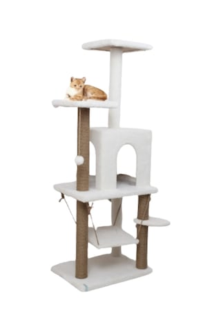 Reyo Pet Y01 Salıncaklı Yuvalı Lüx Kedi Tırmalama Oyun Evi Beyaz