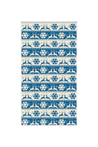 Dekoreko Inci Christmas Halı Saçaksız Chr-5 Mavi