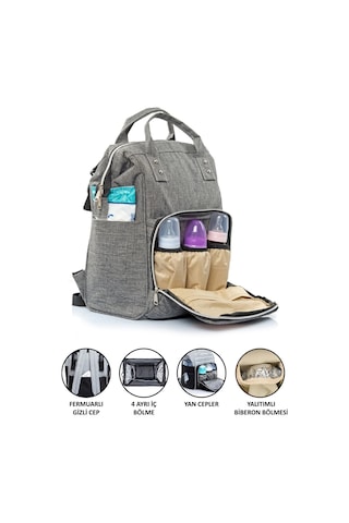 Anne Bebek Bakım Sırt Çantası Gri Termos Bölmeli Gri