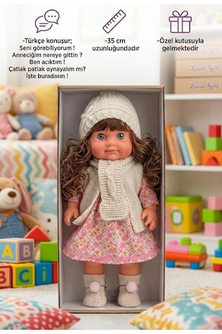 Lucia Girl Konuşan 35 Cm - Etkileşimli Kolları Bacakları Ve Kafası Et Kutulu Atkılı Oyuncak Bebek 79003860