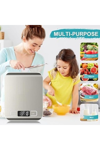 Platin Mutfak Terazisi Dijital Tartı Hassas Lcd Ekranlı 5 Kg Açık Bej